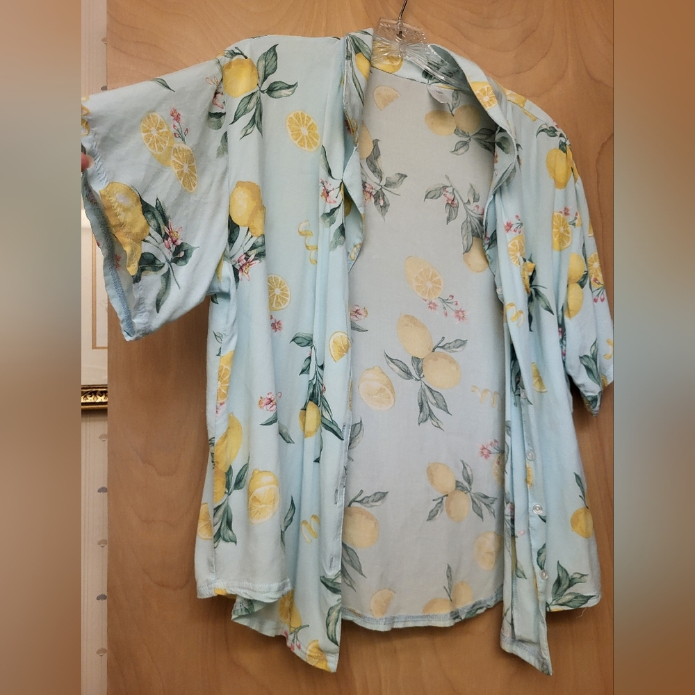 Flora Lemon Fruit Blue Soft Pj Pajama Top Sz Xl